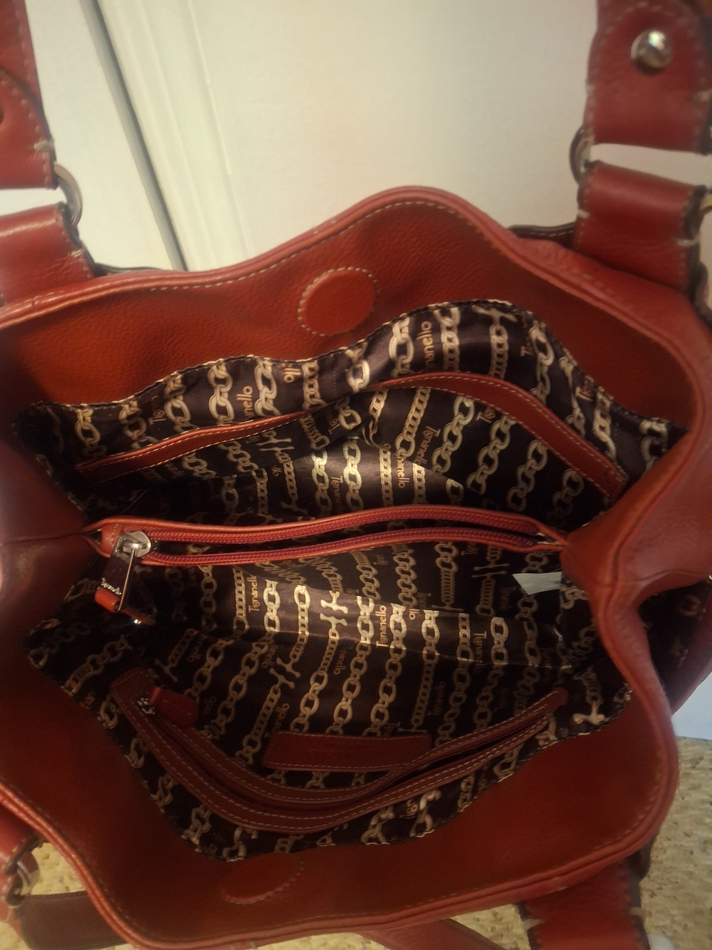 Highly Sought After Tignanello Red Perfect 10 Silver Toned Studded Bag - Picture 4 of 5